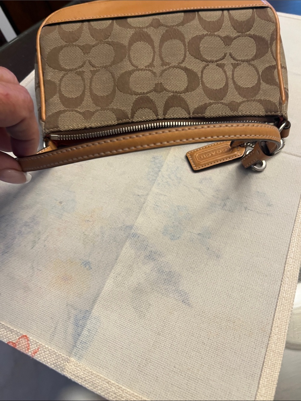 Coach Brown Signature Canvas Mini Pouch with Tan Leather Trim - Picture 6 of 7